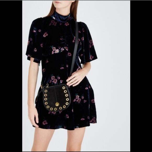 FREE PEOPLE Womens Be My Baby Navy Blue Velvet Mini Button Back Dress Size 2/XS - Picture 4 of 15